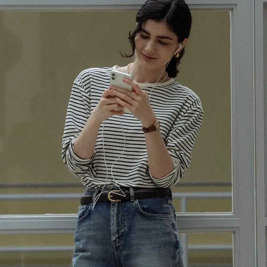 새상품)틸아이다이 Stripe soft touch T-shirt_Ivory