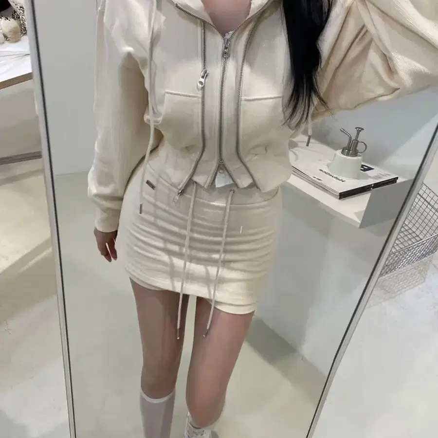 [새상품][은은한펄]고퀄 이중 후드집업 스커트 팬츠 세트 트레이닝 투피스
