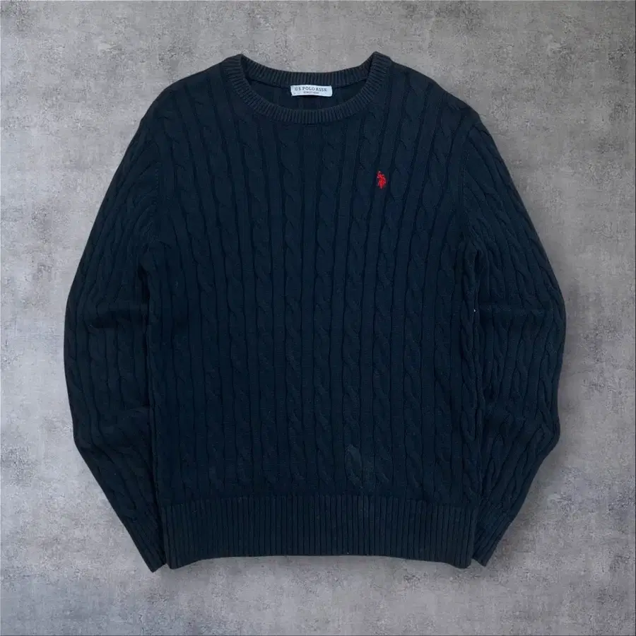 US POLO ASSN 스몰 로고 네이비 꽈배기 니트