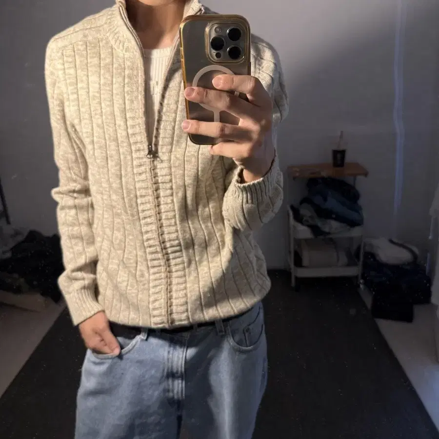 폴로 랄프 로렌 코튼 아이보리 니트 집업