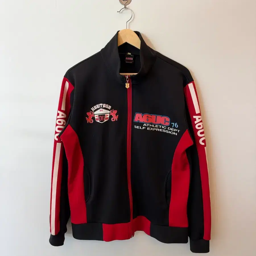 L-XL) 빈티지 A6UC 블랙 레드 사이드라인 트랙 자켓
