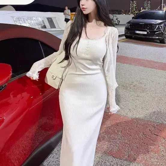 메이윤 자체제작 캡내장 레이스 원피스 (화이트/블랙)