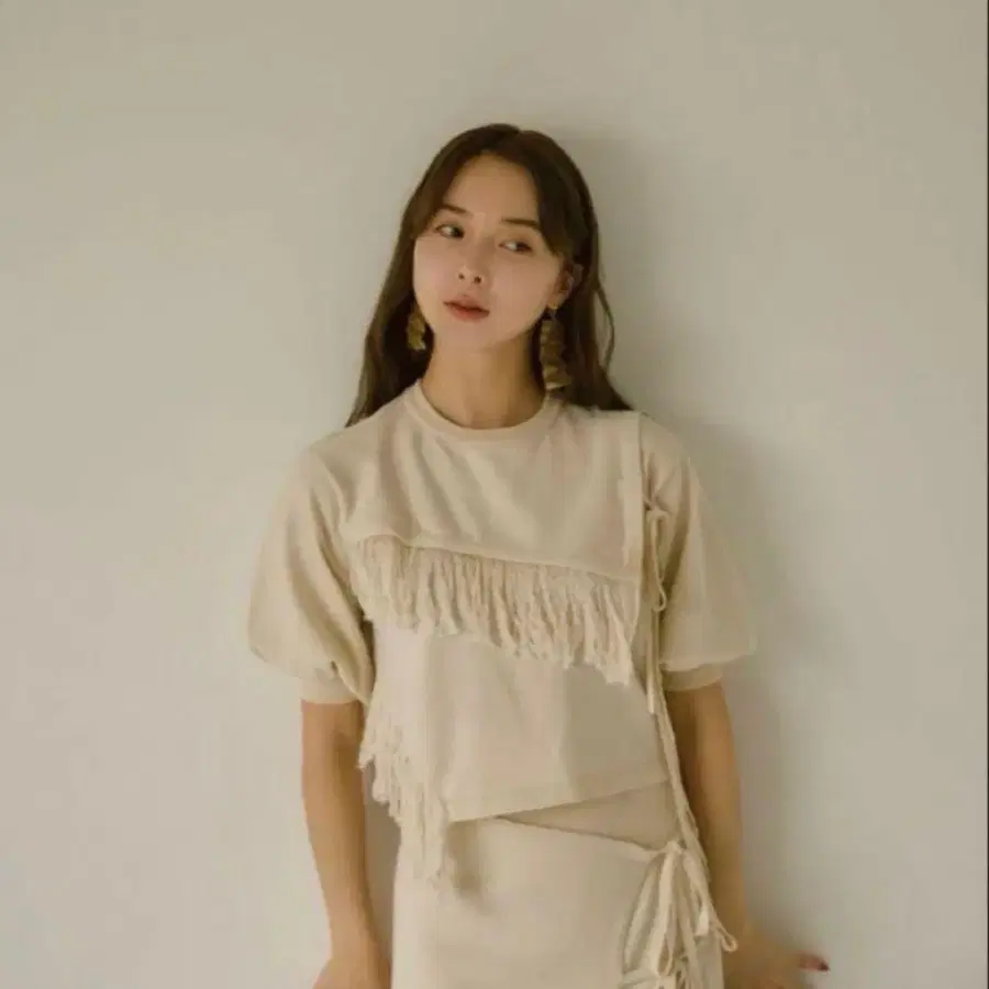일본 일브 Eaphi 프린지 레이어드 탑 아이보리