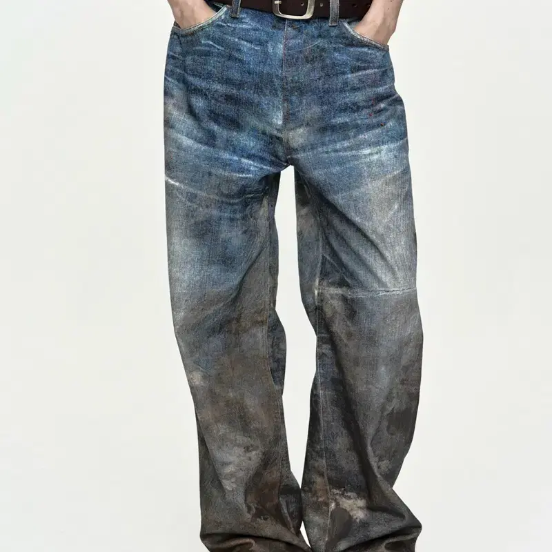 앤더슨벨 데님 UNISEX FESTIVAL MUD PRINTED JEANS apa877u(BLUE)