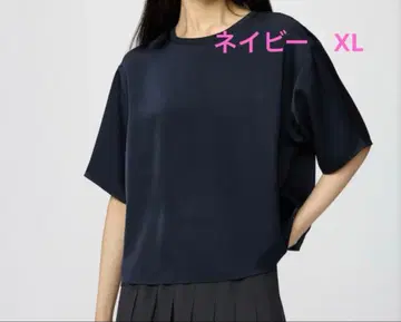UNIQLO 새틴 오버 사이즈 숏 블라우스 오부 소매 XL 69 Navy