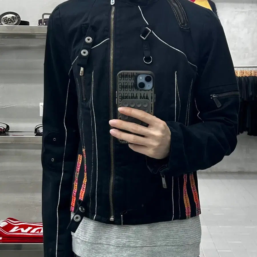 (S) 빈티지 블랙 코튼 크로스 라이더 자켓