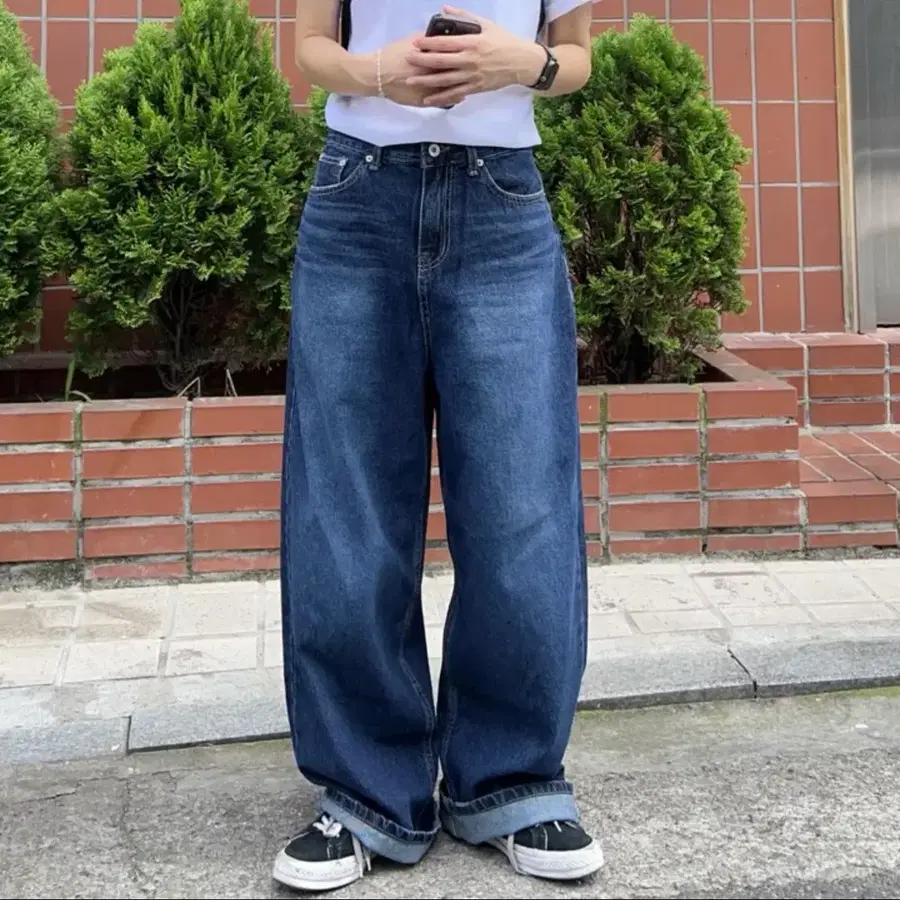 남녀공용 워싱 데님 팬츠 청바지 진청 S 새상품