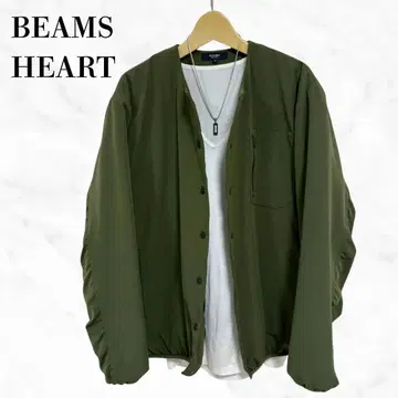 BEAMS HEART 노카라 충전솜 자켓 카키 충전솜 블루종