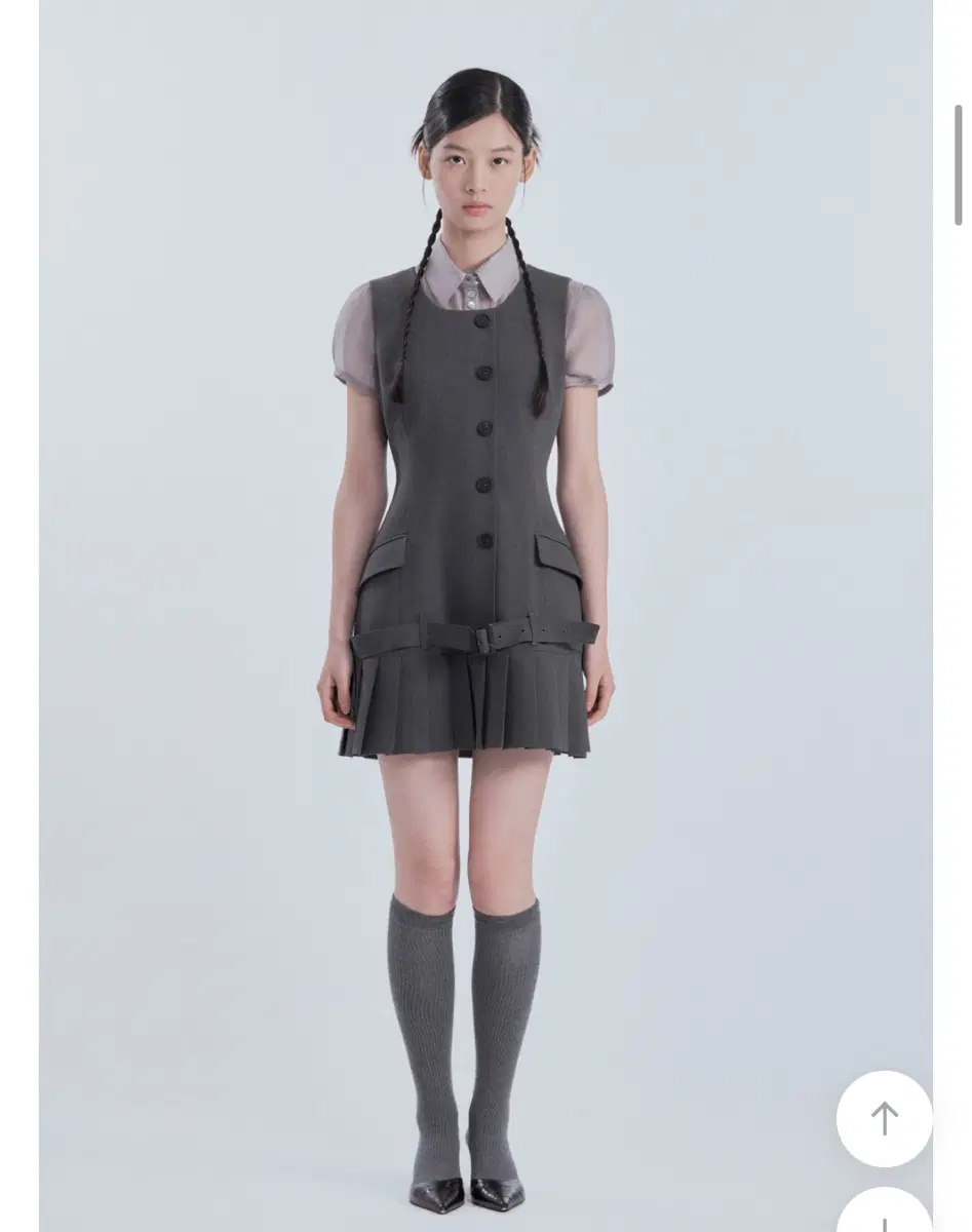 마우솔레움 원피스 Sleeveless Pleated Suit Dress - Dark Grey 다크 그레이