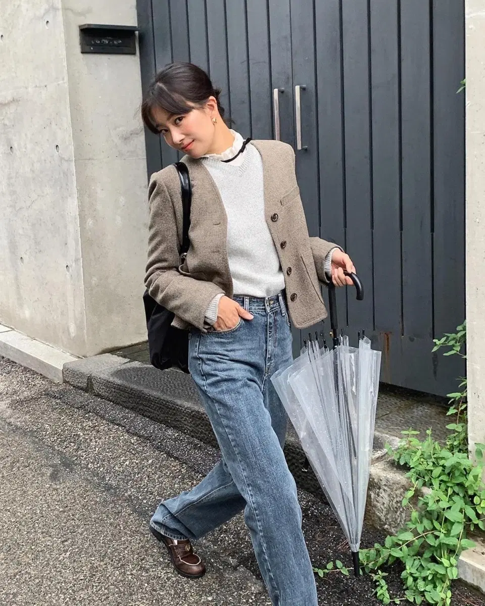올리브데올리브 울혼방 브이넥 자켓