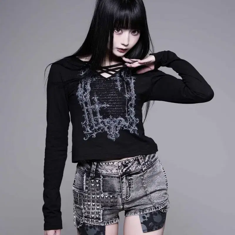 REFLEM 레플렘 크로스 스트랩 v넥 컷소 티셔츠