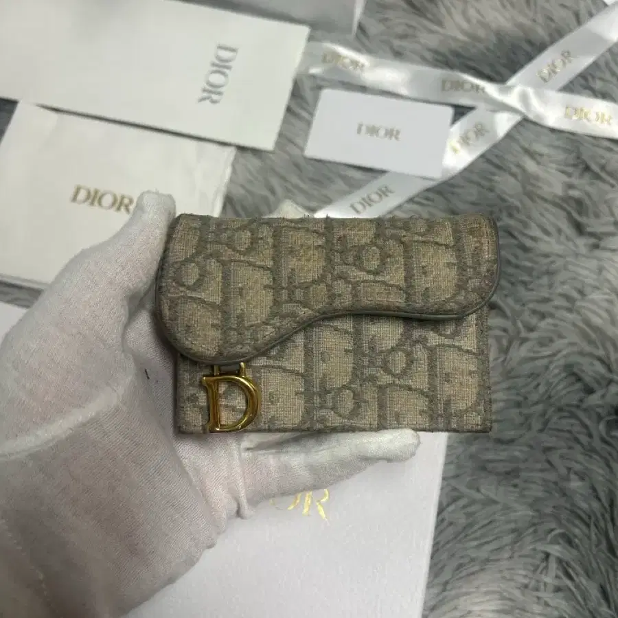 [정품] 디올 오블리크 새들 카드지갑 그레이