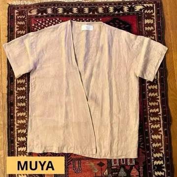 [ MUYA ] 린넨 100% 반팔 겉옷 베이지 루즈핏 실루엣
