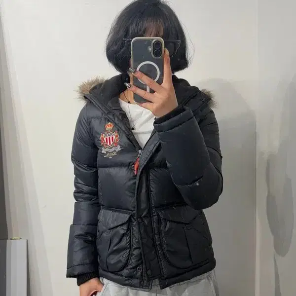 XS 폴로 랄프 로렌 진스 컴퍼니 빈티지 퍼 후드 다운 패딩 점퍼
