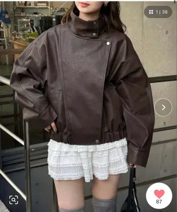 tiptop 인조 가죽 스탠드 칼라 블루종