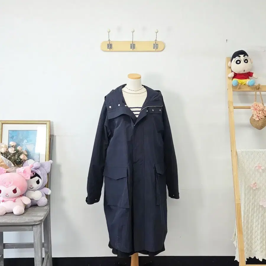 빈티지 만원샵 vivastudio 네이비 후드 야상 롱 자켓