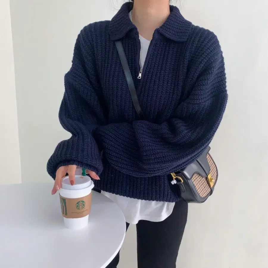 네이비 니트 집업