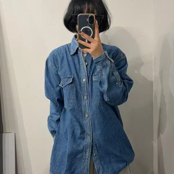 M FREAKS 빈티지 데님 워싱 오버핏 긴팔 셔츠