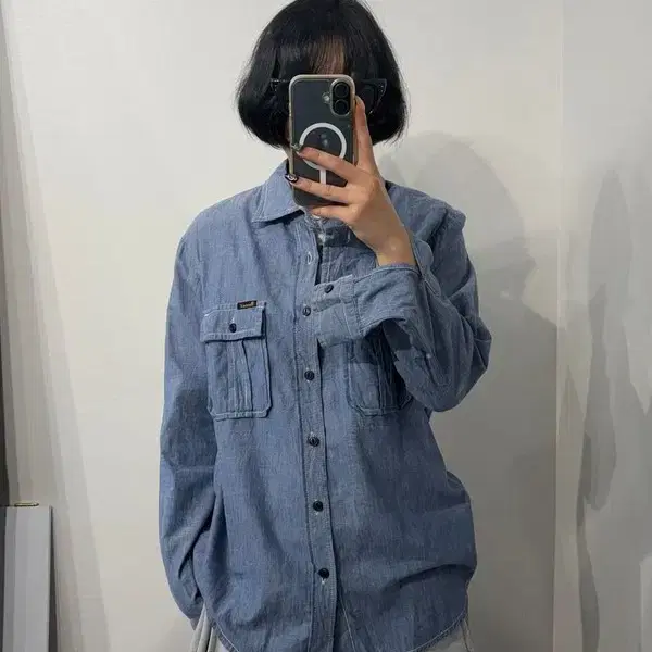 40 피크닉 빈티지 블루 오버핏 워크 셔츠