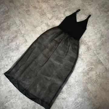 emmi atelier 블랙 니트 오간자 원피스 드레스