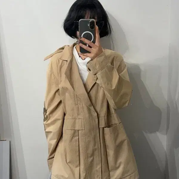 시스템 오버핏 야상 점퍼 자켓 베이지