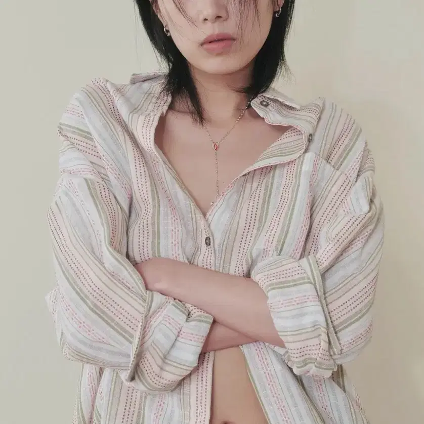 Plzproject 플리즈프로젝트 linen stripe shirt