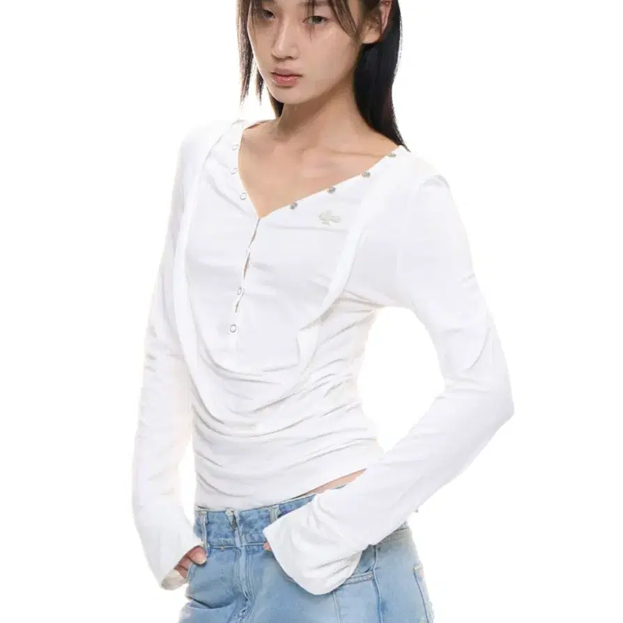 2000아카이브스 DRAPED HENLEY TOP (WHITE)