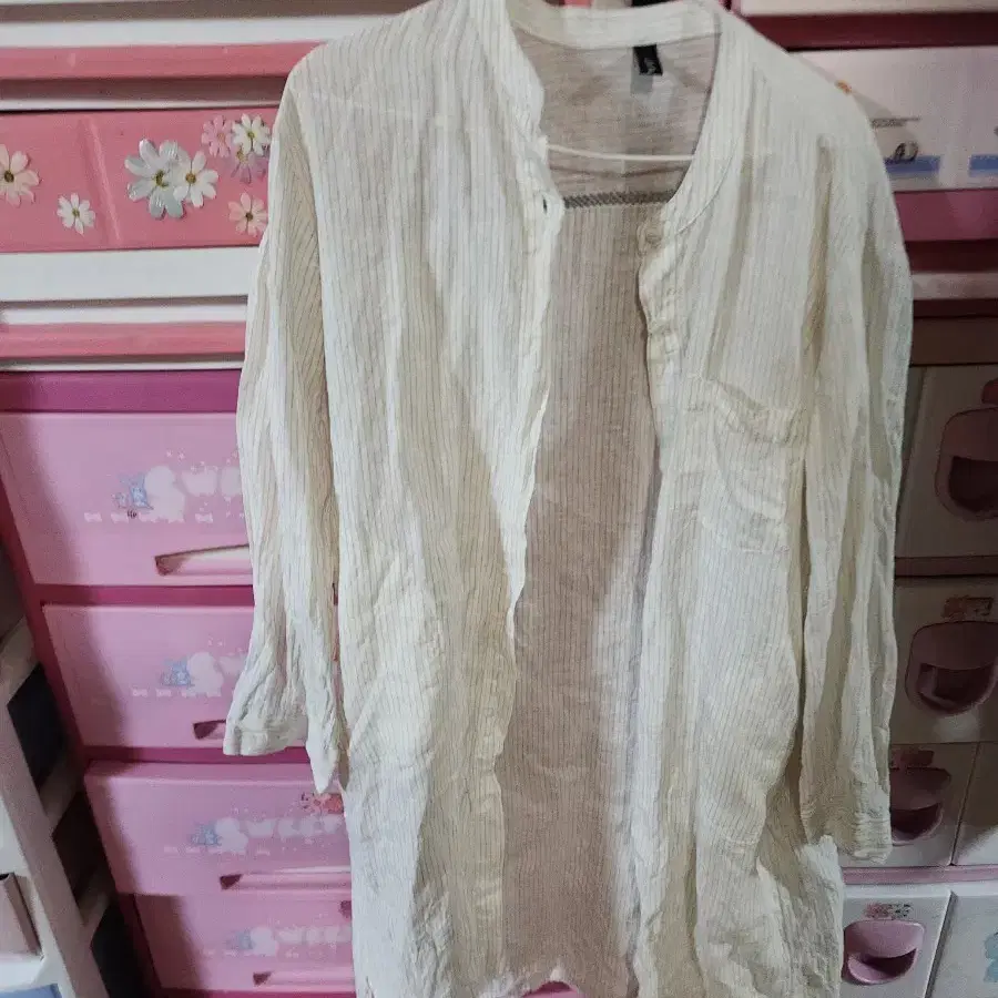 세로 줄무늬  롱셔츠 마재질?세탁완료 77도폼은넉넉