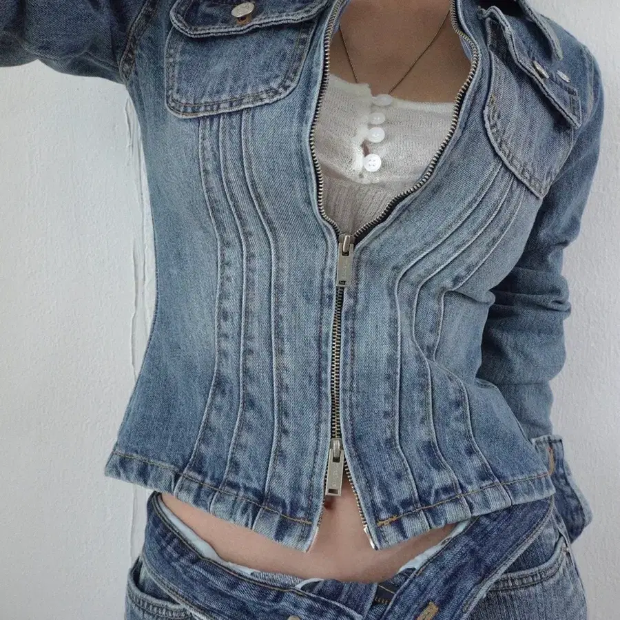 페일제이드 Corset Denim Zip-Up 코르셋 데님 집업 2사이즈