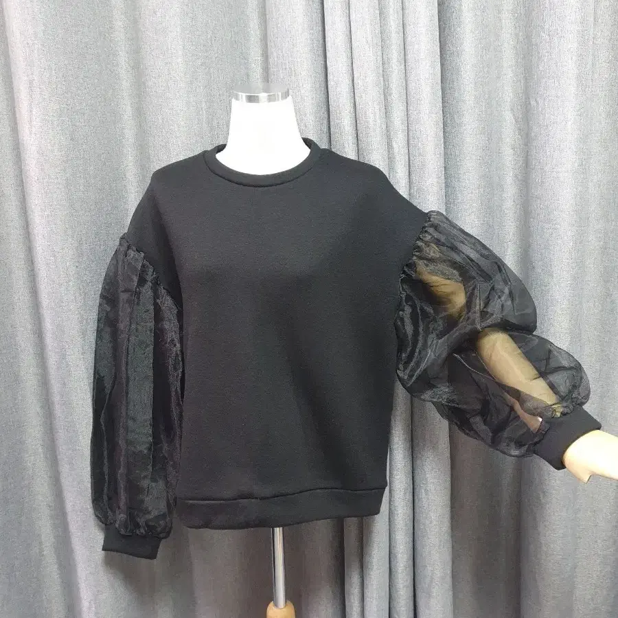 오간자소매 기모 티셔츠