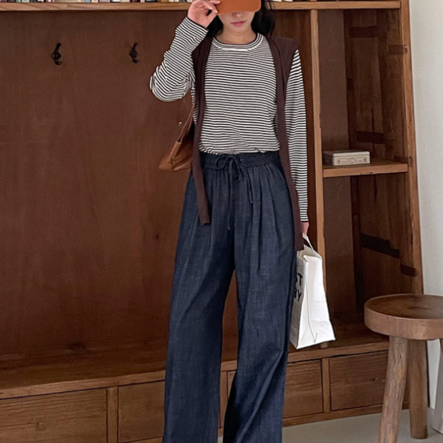 [새상품] 소프트 데님 와이드 밴딩팬츠