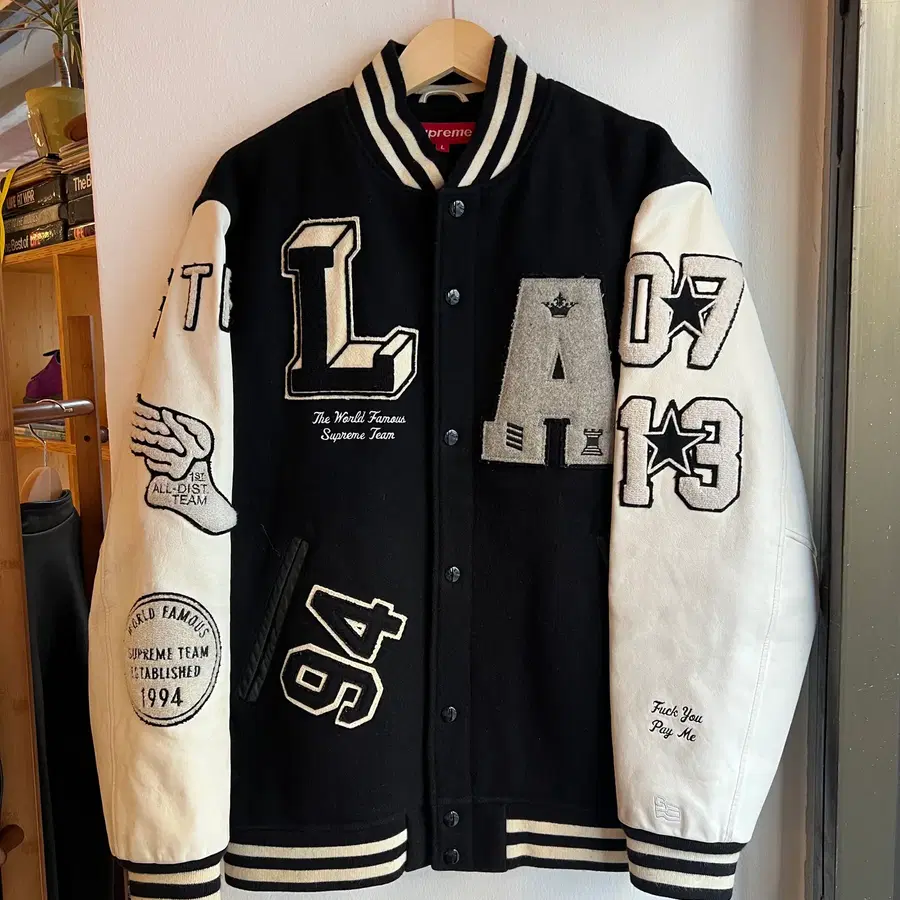 [L] 슈프림 06AW 올시티 베이스볼 바시티 자켓 검흰