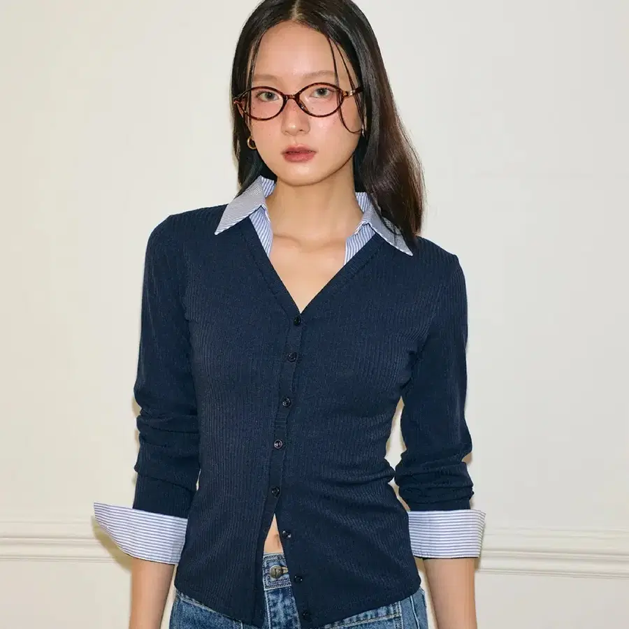 살롱드욘 셔츠 디테일 가디건 m