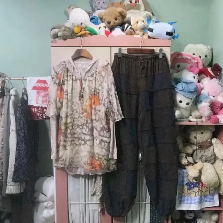 카모메산장 패치 바지 세트 히피