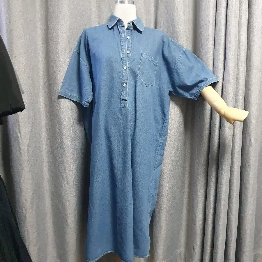 카라 오버 데님 원피스