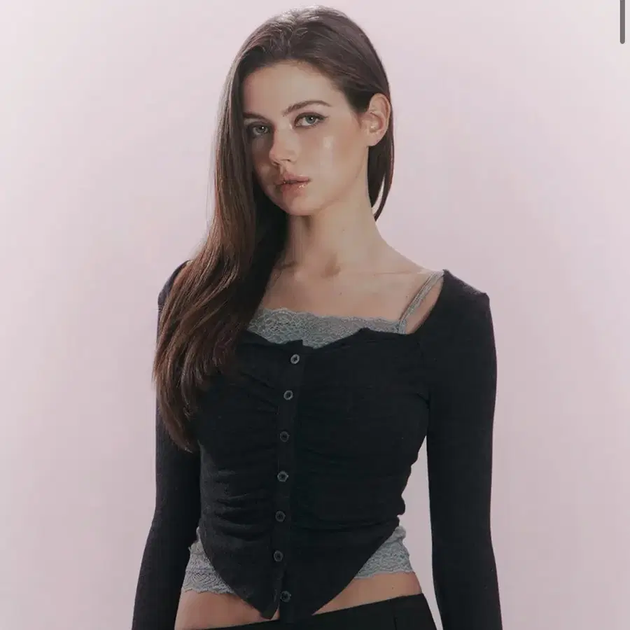 플리즈노팔로우 Kaya Button Shirring Long Sleeve Top