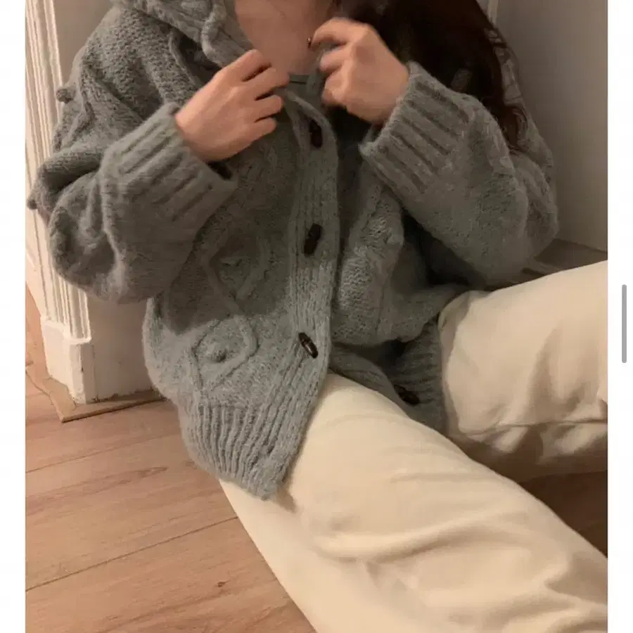 프리티영띵 몰츠 알파카 울 후드 니트 가디건