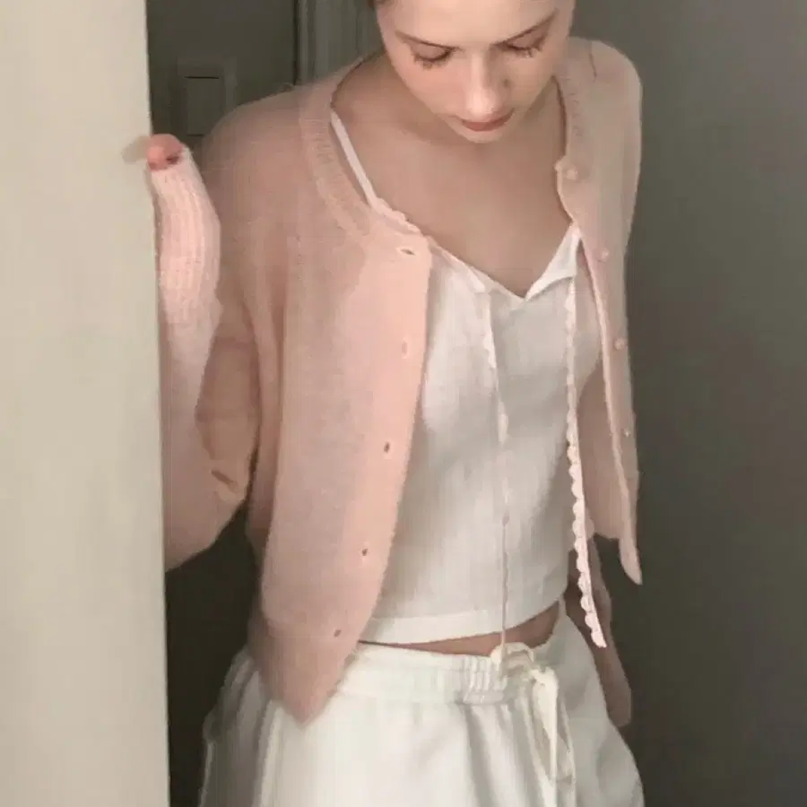 르베인 키드 모헤어 라운드 가디건 핑크 (새상품)