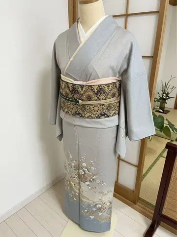 [고급] 순수 실크 나고야 오비 마츠바 재단 금채 화문 345cm