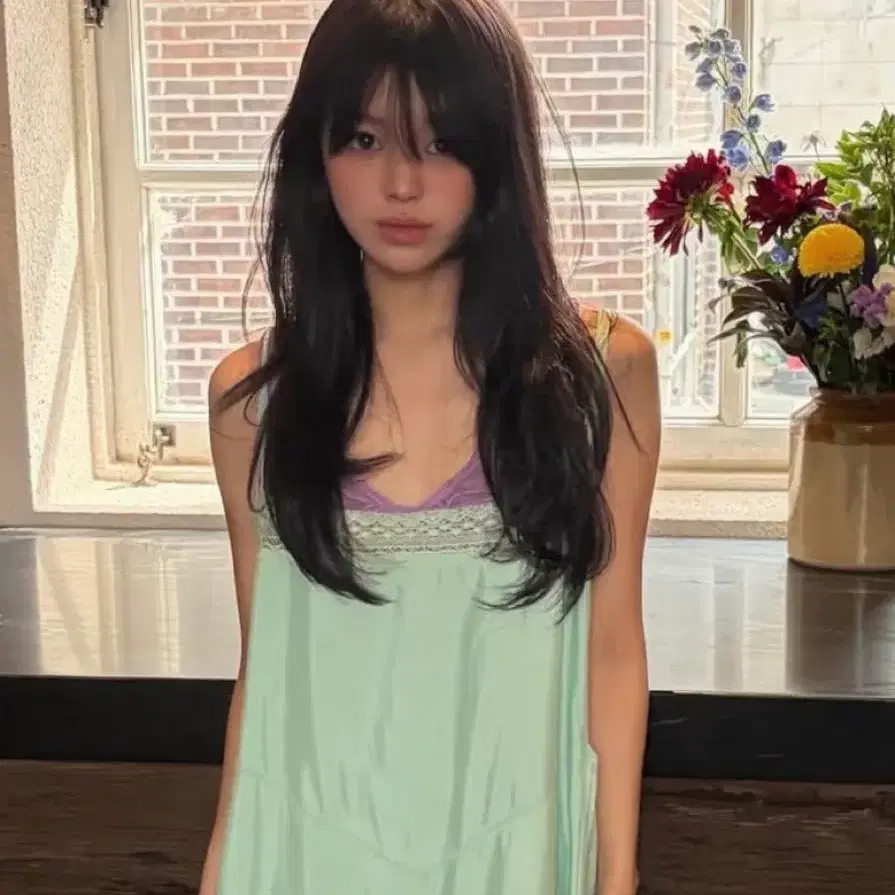 비아플레인 한나 슬립 미니 원피스 민트