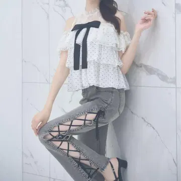 사이드 레이스업 플레어 팬츠 플레어 데님