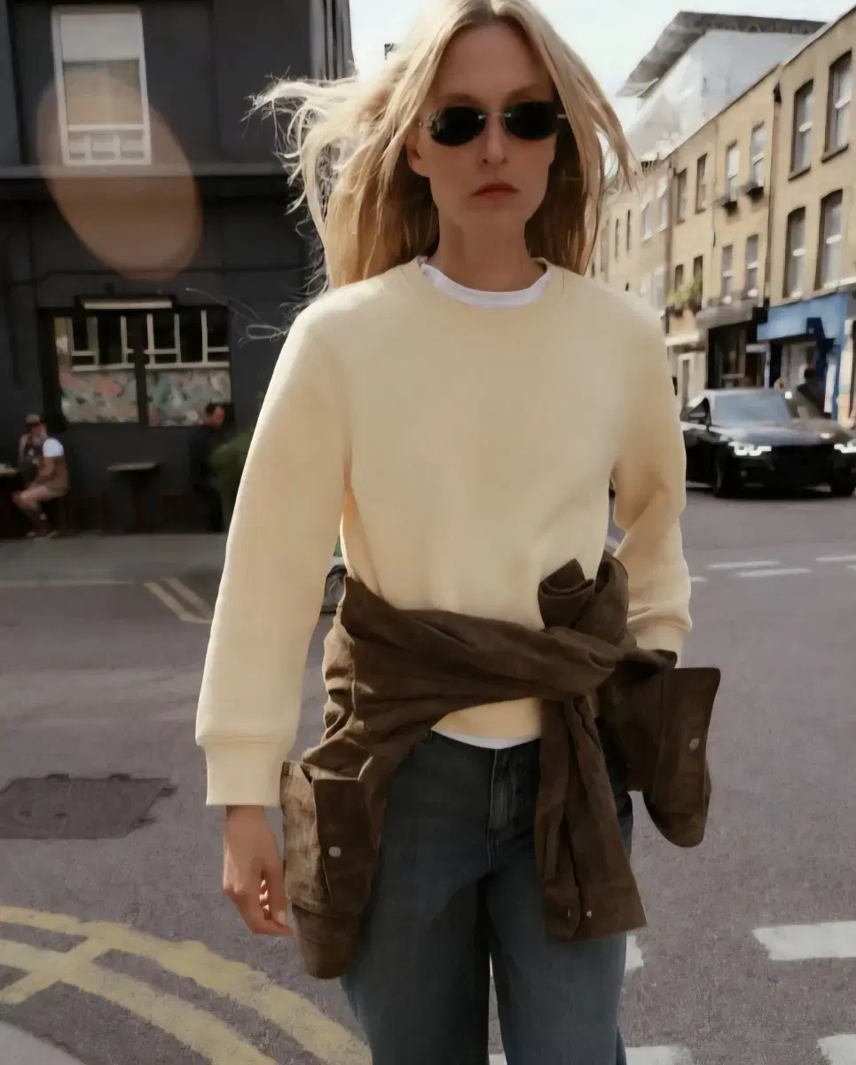 zara 자라 크림색 베이직 면 스웨트셔츠 s ( ~ 55)