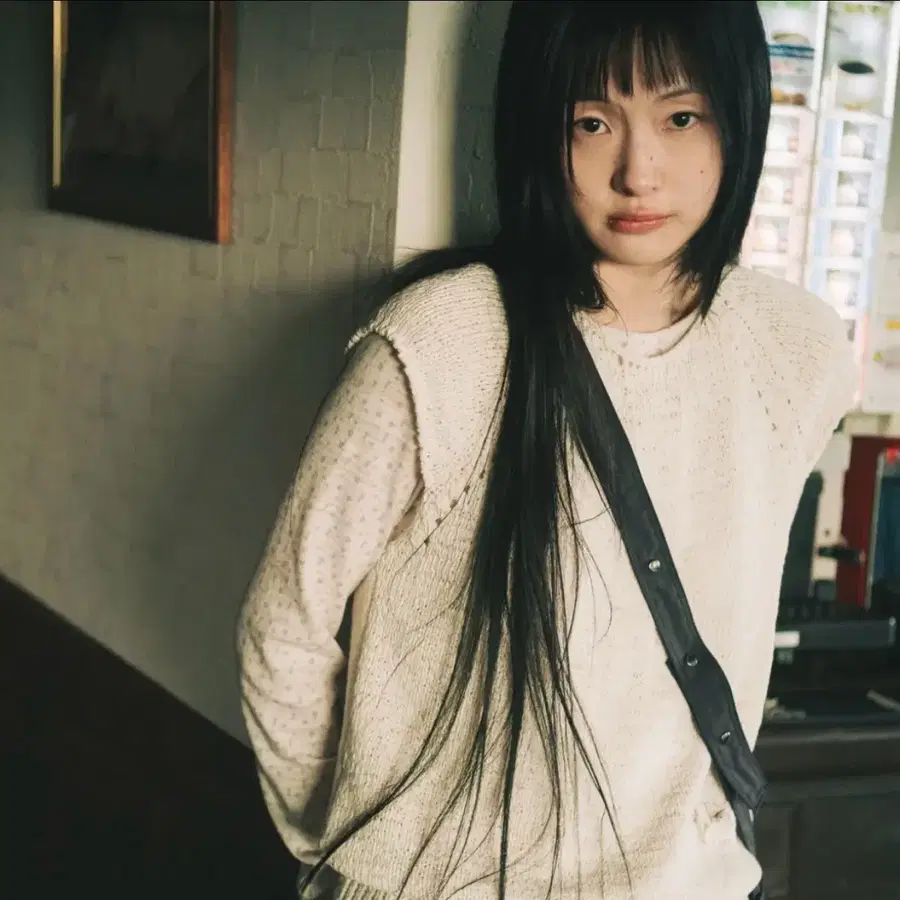 (새상품)오헤시오 WEAVING POCKET CAP-SLEEVE KNIT, IVORY