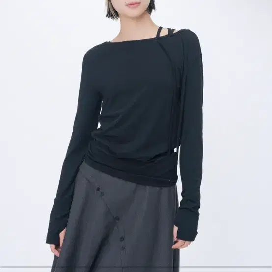 미세키서울 Boat Neck String long sleeve BLACK