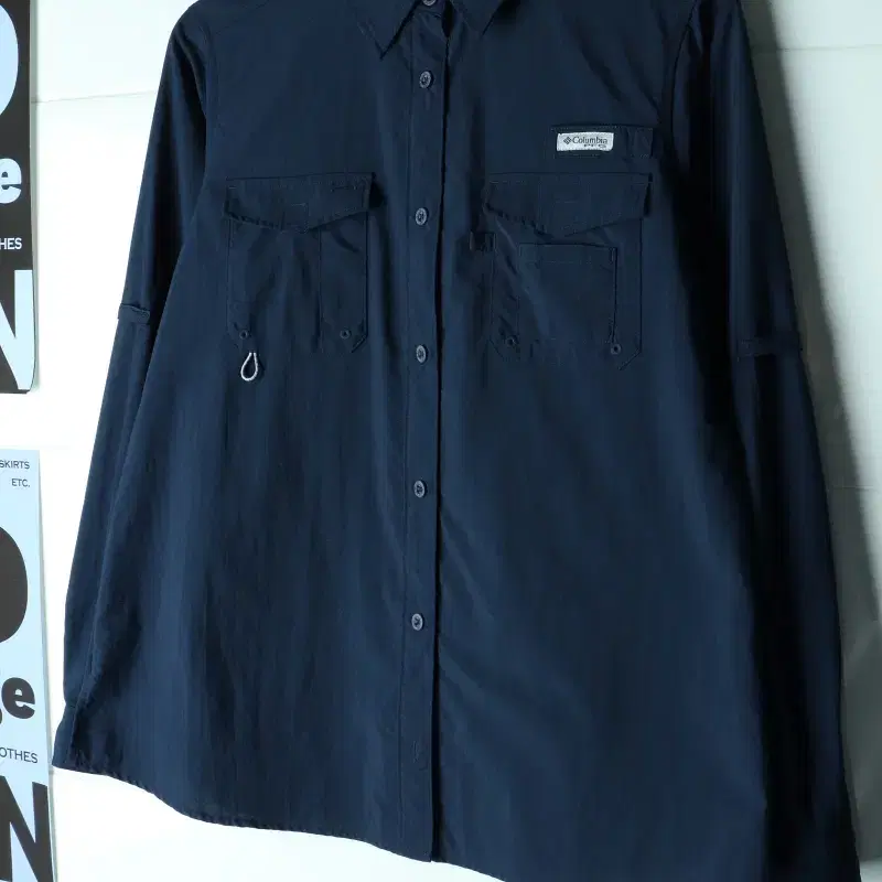 W(L-XL) 컬럼비아 셔츠 남방 기능성 포켓 폴리 네이비-H39918