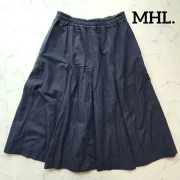MHL. 네이비 다크 네이비 코튼 개더 플레어 A라인 스커트