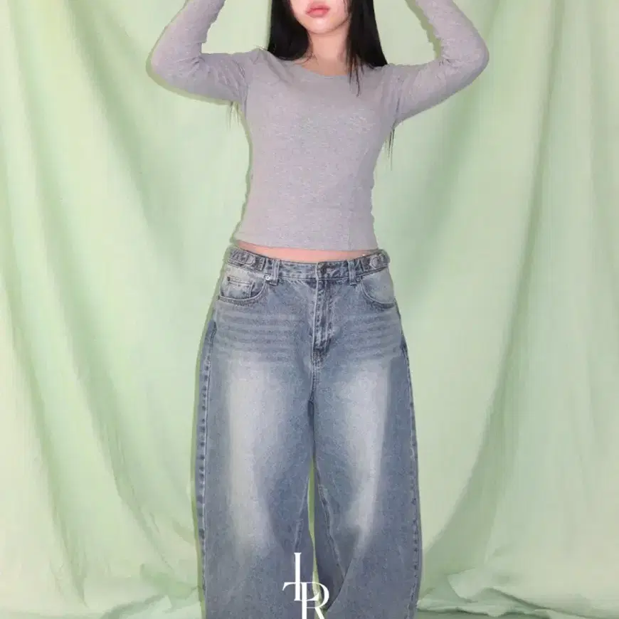 레더리 컴팩트 렝스 와이드 데님 팬츠