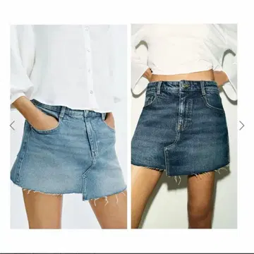 zara 심리스헴 데님 스코트 스커트 S 블루