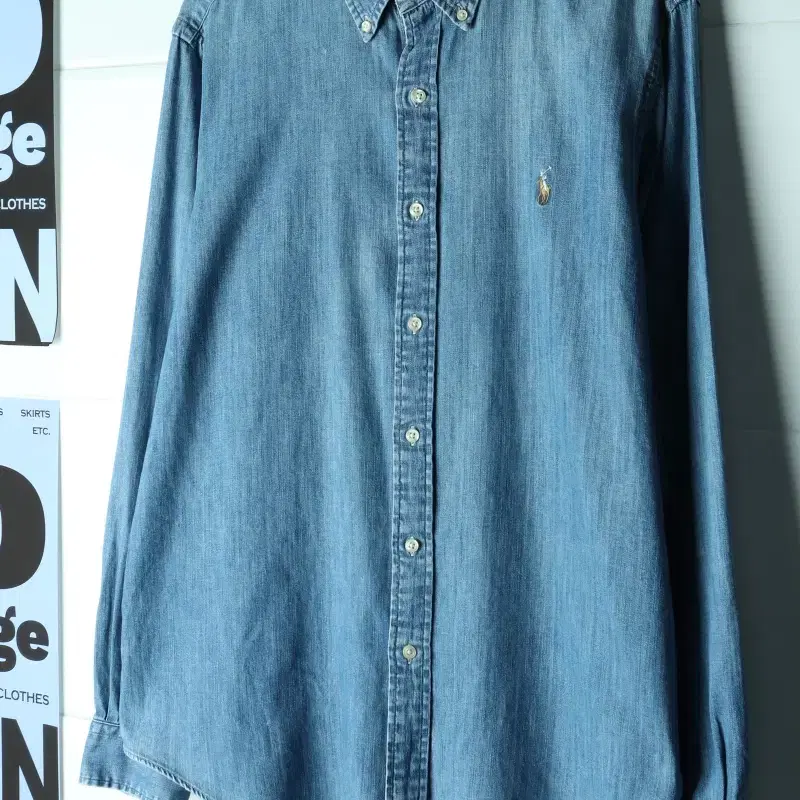 (L-XL) 폴로 랄프로렌 셔츠 남방 USA 무지 데님 청-H39872