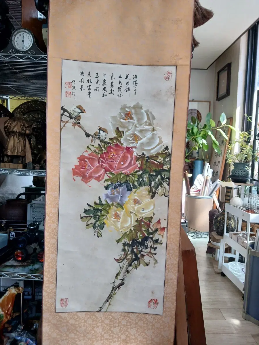동양화 족자 장미 그림